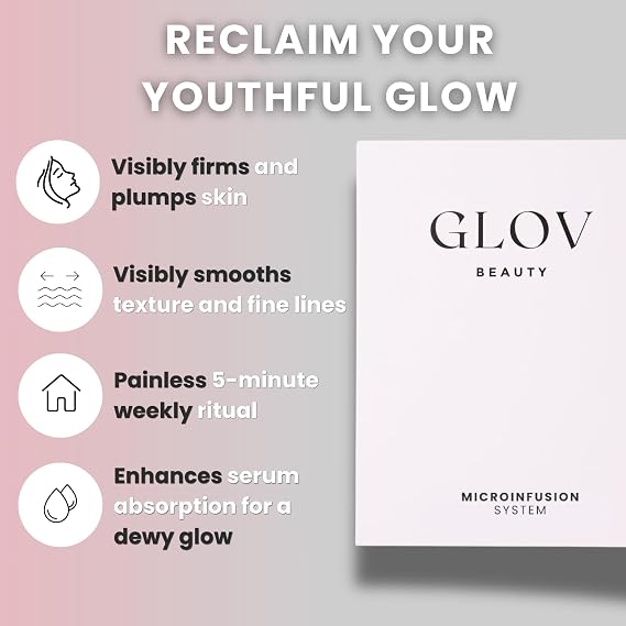 Glov Beauty Micro Infusion System for Face & Lips – 0.25mm 24k Gold Cosmetic Facial Stamp with Hyaluronic Acid, Collagen Peptides & Licorice Root Serum Ampoules (4x Infusion Application, 12x Serums)
