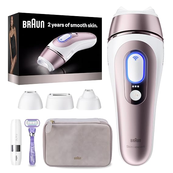 Braun Skin i-Expert Smart IPL PL7219 at Home Laser Hair Removal for Women and Men with App, Premium Pouch, Venus Razor, 2 Smart Heads, Facial Trimmer